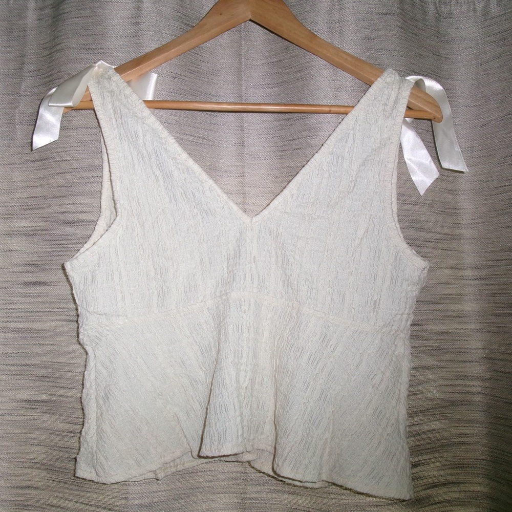 SHEIN Cream V-Neck Tie-Strap Tank Top